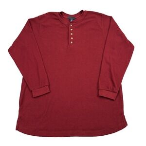 King Size Henley Shirt Mens XL BIG Classic Waffle Knit Dark‎ Red 5-Button
